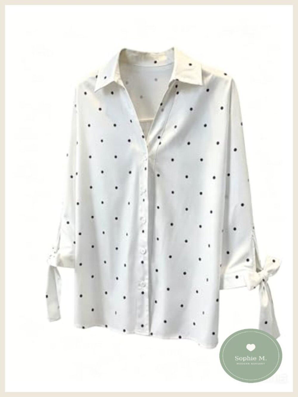 Women's Polka Dot Button Down Shirt 3/4 Sleeve V-Neck Blouse